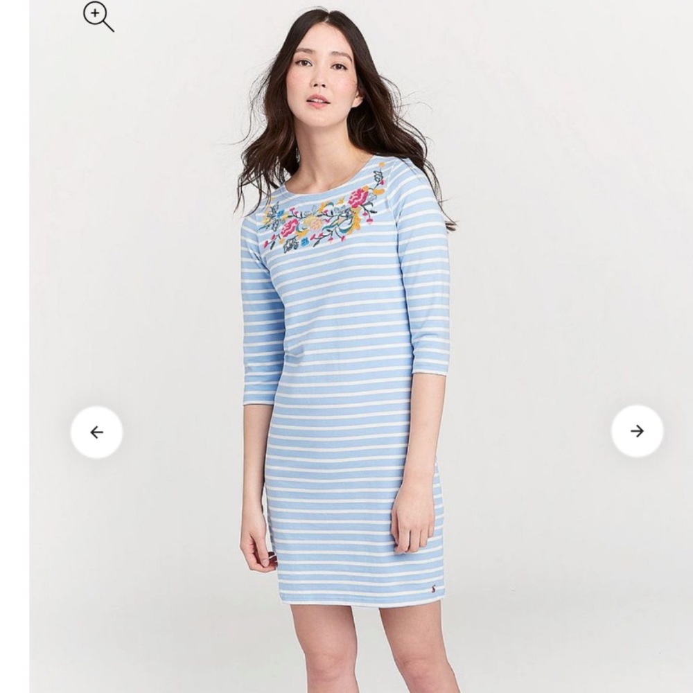 Joules Riviera Stripe Embroidered Flowers Blue White NWT 10